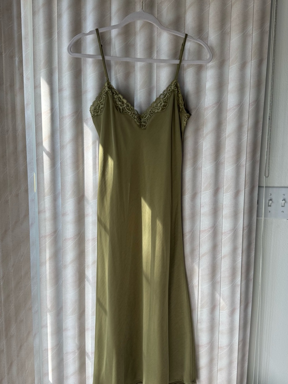 Olive Green Lace Trim Slip Dress